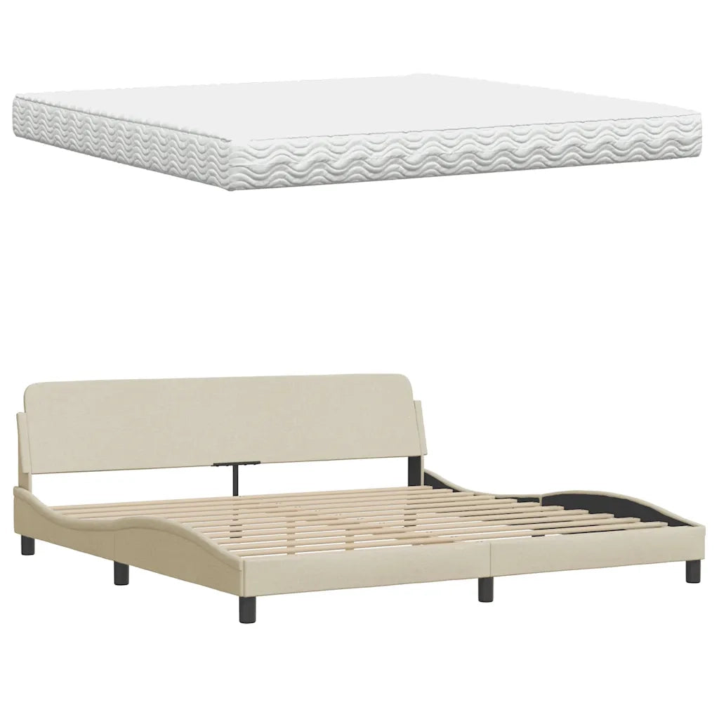 Letto con Materasso Hanko Crema 200x200 cm in Tessuto 3310557