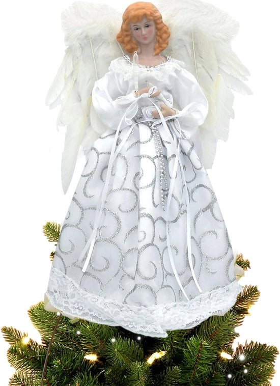 Albero di Natale Topper con Foglie e Ali 32 cm - Decorazione di Natale Indoor - Argento.
