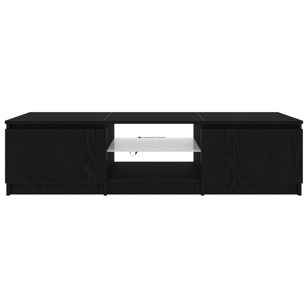 Mobile TV  con luci LED Nero Rovere 140x40x35,5 cm in legno ingegnerizzato