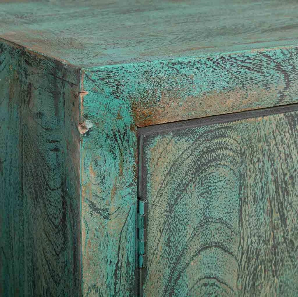 Credenza a 6 ante in legno con finitura verde anticato, cm 200x40x70h