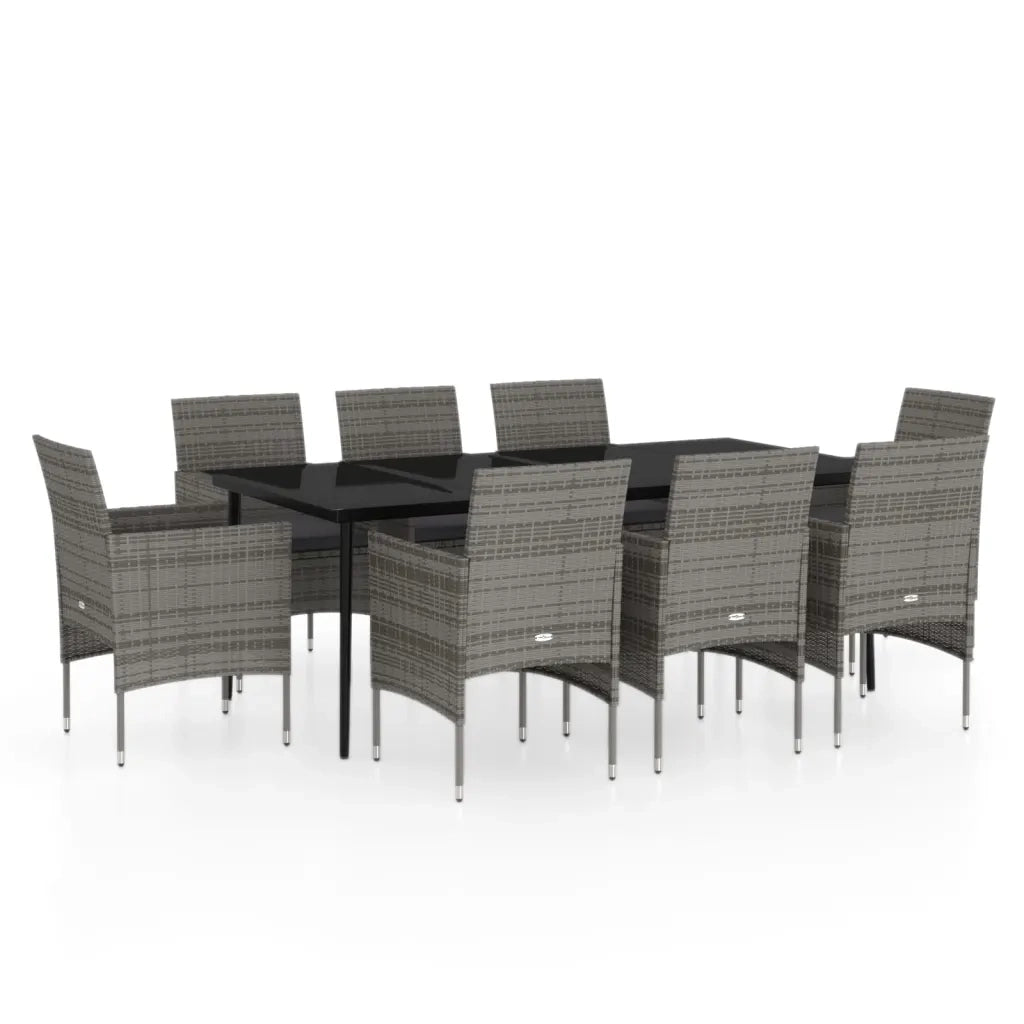 Set da Pranzo per Giardino 9 pz con Cuscini Grigio e Nero cod mxl 48779