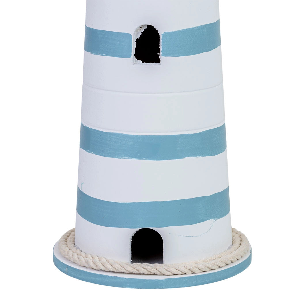 Statuina decorativa a forma di faro in legno, blu, 16x16x53h cm