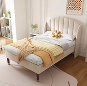 Letto imbottito singolo 90x200 cm con rete e testiera in velluto beige