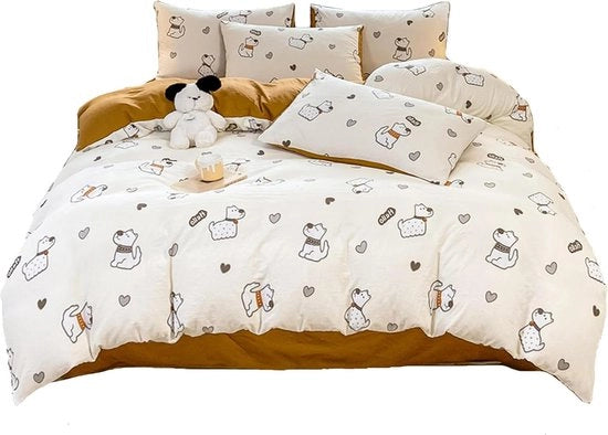 Set di lenzuola in poliestere 100% con chiusura a righello - cane in arancione scuro - copriletto 150 x 200 cm - lenzuolo 200 x 230 cm - 2 copriorecchi 48 x 74 cm