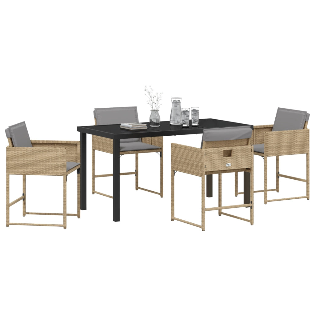 Set da Pranzo per Giardino in 5 Pezzi con Cuscini Beige in Rattan PE