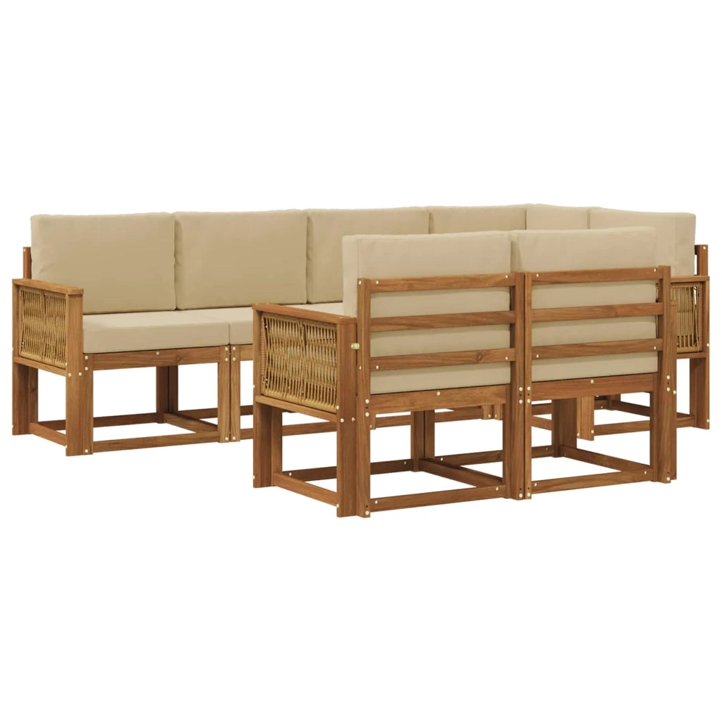 Set di divani da esterno 7 pz Naturale e Beige Poliestere 3385299