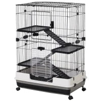 Gabbia a 3 Piani in Metallo con Vassoio per Roditori, Conigli e Furetti con 4 Ruote, 81.2x52.7x114cm, Nera