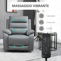 Poltrona Alzapersona Reclinabile fino a 135° con 8 Punti Massaggianti, Telecomando e Poggiapiedi, 91x86x101 cm