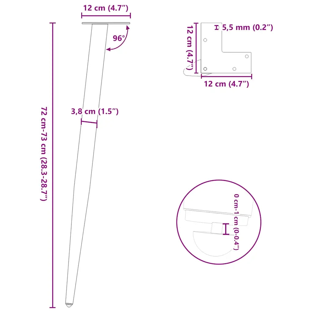 Gambe per Tavolo Consolle Forma Conica 4 pz Antracite 72-73 cm Acciaio 4012518