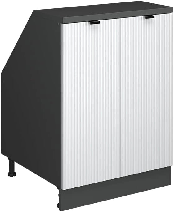 Mobile sottotetto Rion, Ondulazione bianca, 60 x 81.6 cm con 2 porte, carcassa 60 cm profondità, adatto per il salvaspazio sotto tetti spioventi