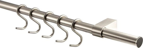 Sistema di sostegno per cucina - sistema di sostegno per parete - aspetto in acciaio inossidabile - set di supporti di 600 mm - sistema di sostegno con 5 Hook in S - materiale di fissaggio - set completo di sostegno metallico per cucina