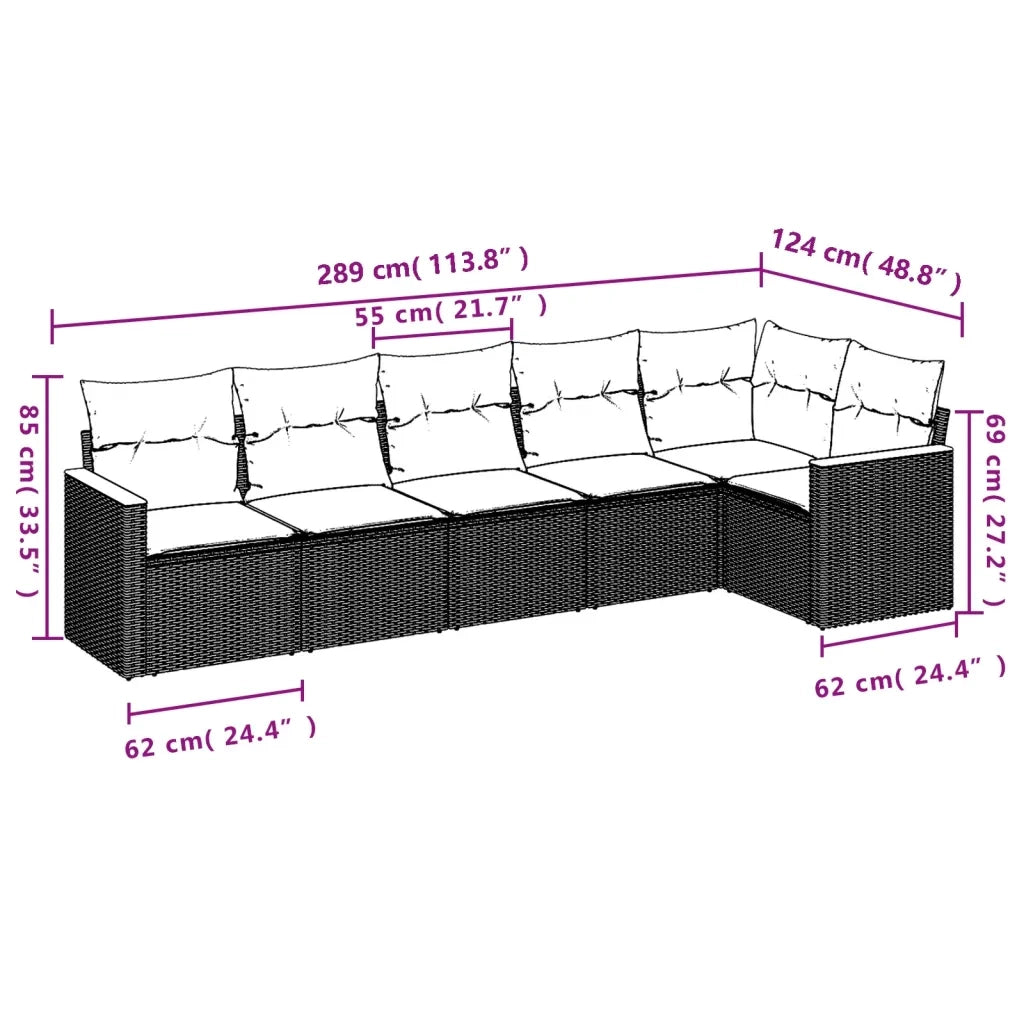 Set Divano da Giardino 6 pz con Cuscini Nero in Polyrattan 3225986