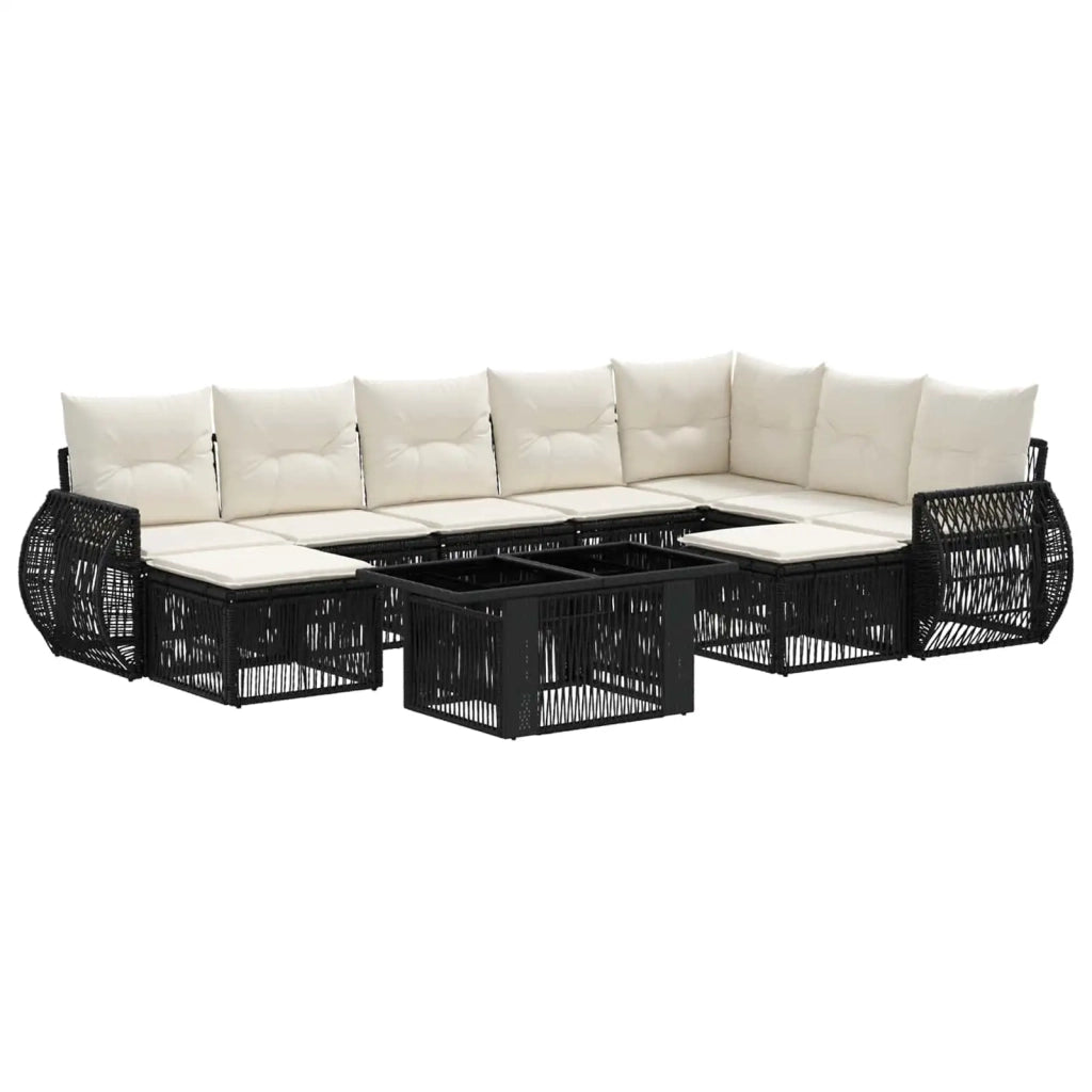 Set Divano da Giardino 10 pz Nero e Bianco Crema polyrattan 3437032