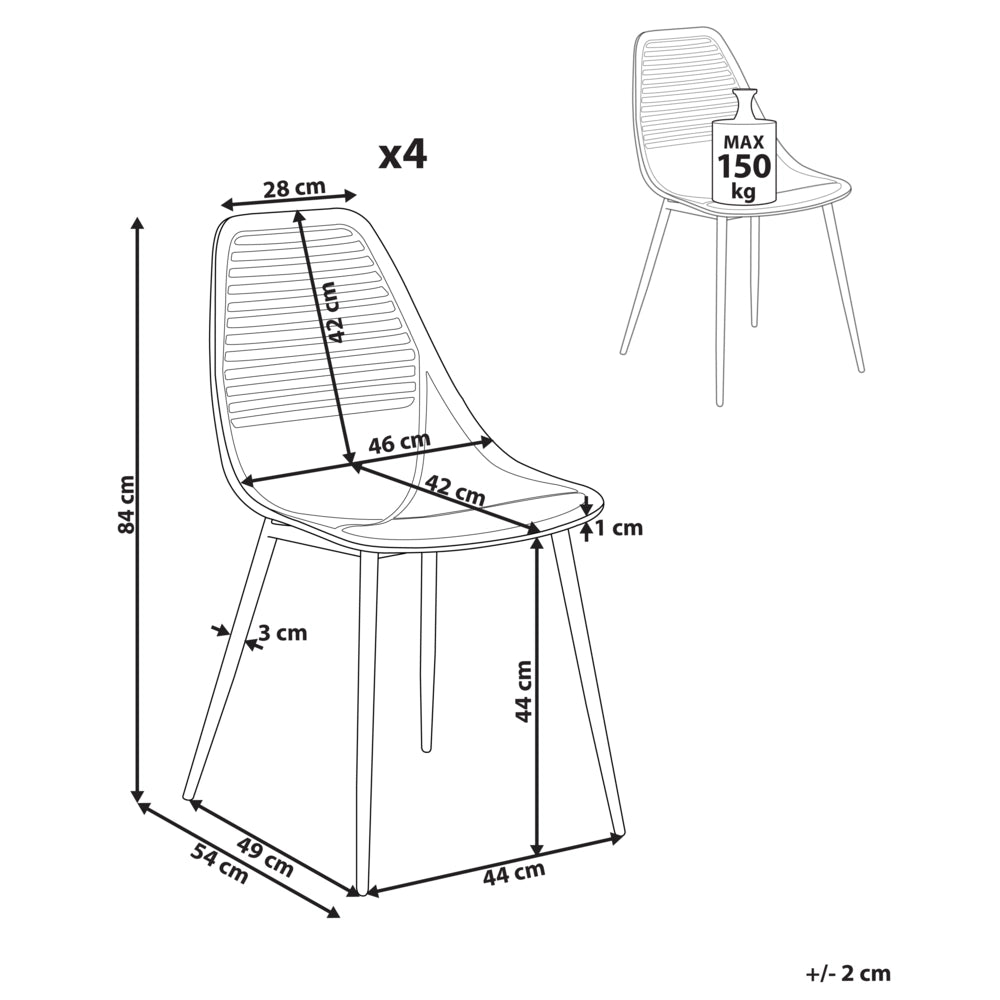 Set di 4 sedie da pranzo Seduta sintetica nera Gambe in metallo Seduta moderna semplice e minimalista