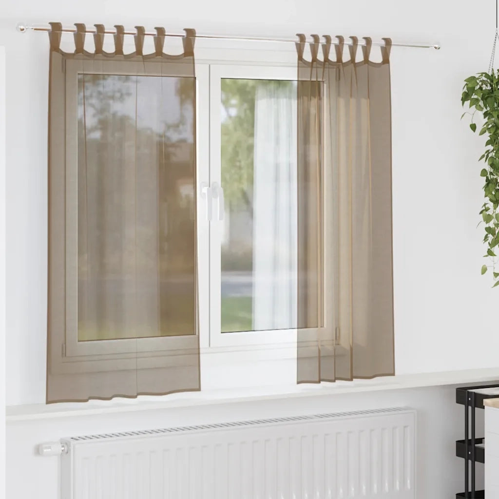 Tende in Voile con Passanti 2 pz Marrone Chiaro 140x140 cm 4102311