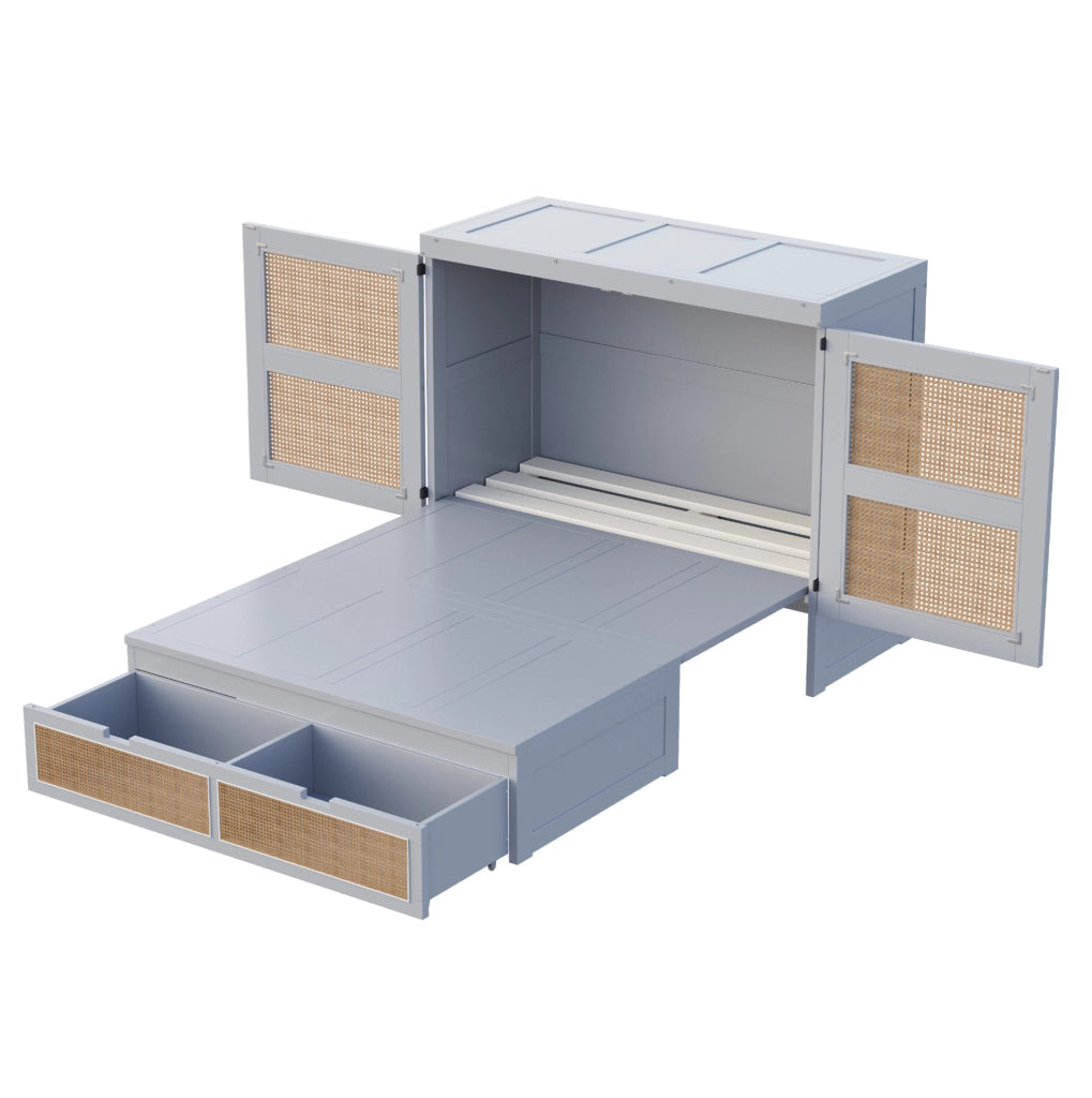 Letto a scomparsa multifunzione grigio 140x200 cm con cassetti