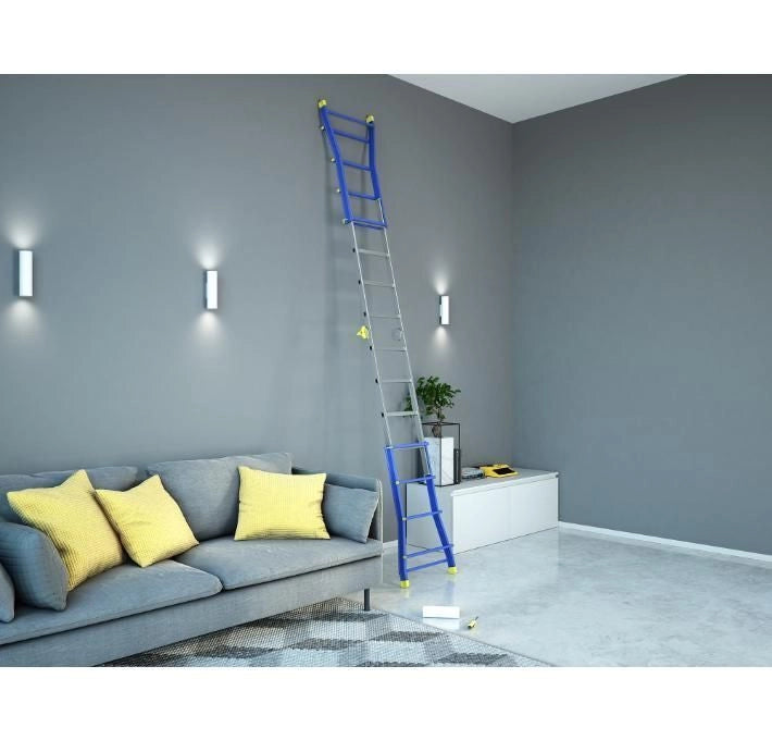 Colombo Scala PRATIC 5+5 In Acciaio-Alluminio Altezza Massima 4,6 M Gradini Zigrinati Piedini Antisdrucciolevoli