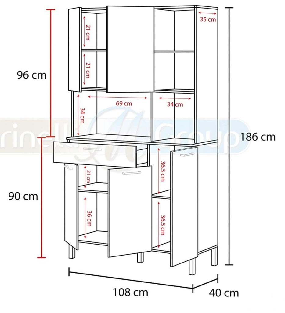 Armadio da cucina in bianco artik/canadian con 5 ante, 1 cassetto e 3 ripiani