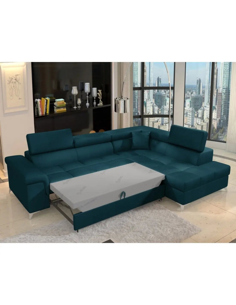 Divano angolare convertibile PALAZZO 4 posti blu scuro - angolo destro con 1 cuscino