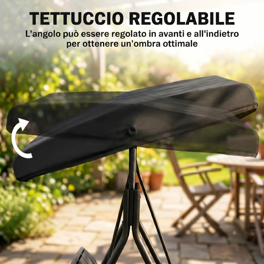 Dondolo da Giardino con Tettuccio 3 Posti ¨C Zephmum ¨C Nero Acciaio