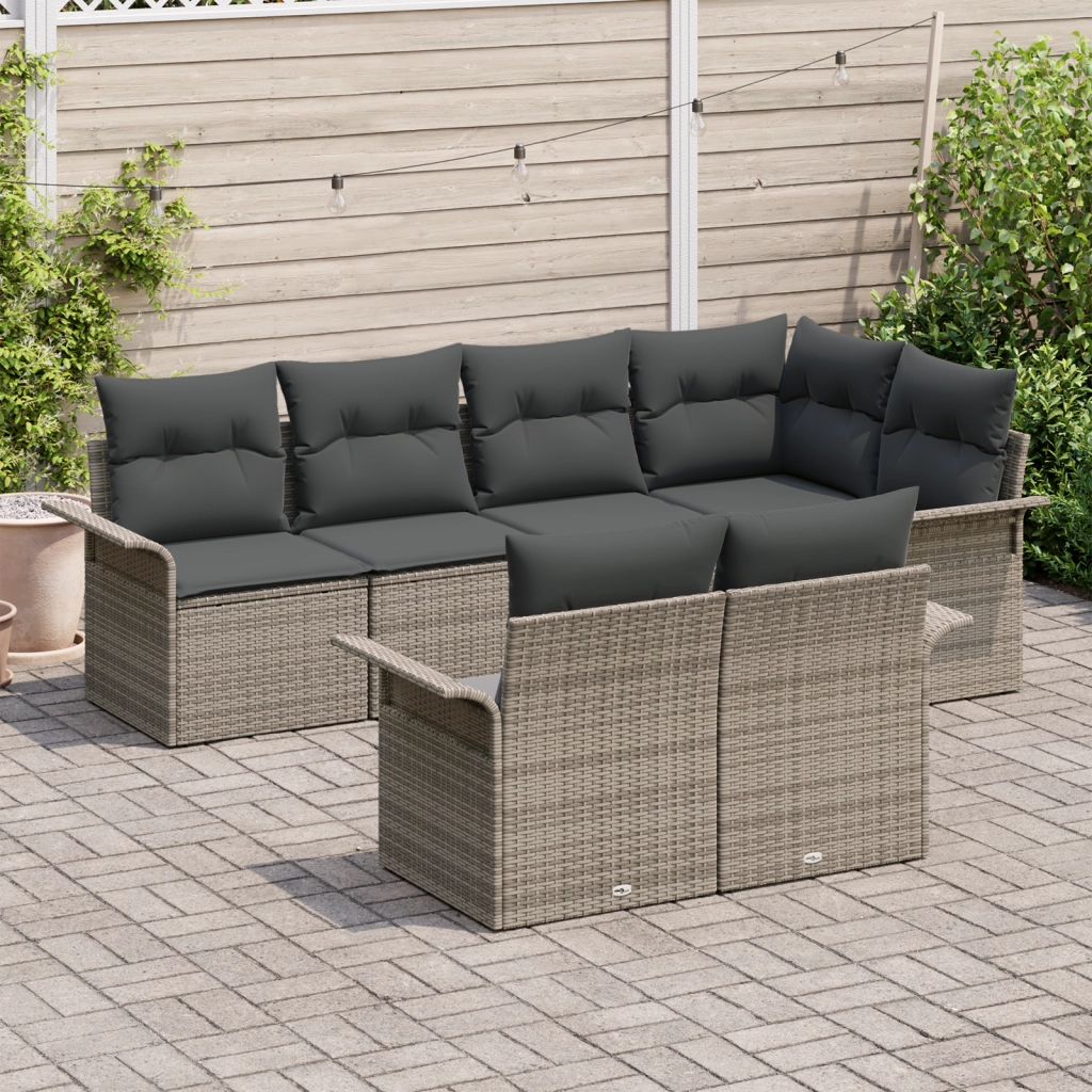 Set Divano Giardino 7 Pezzi con Cuscini Grigio Rattan Sintetico