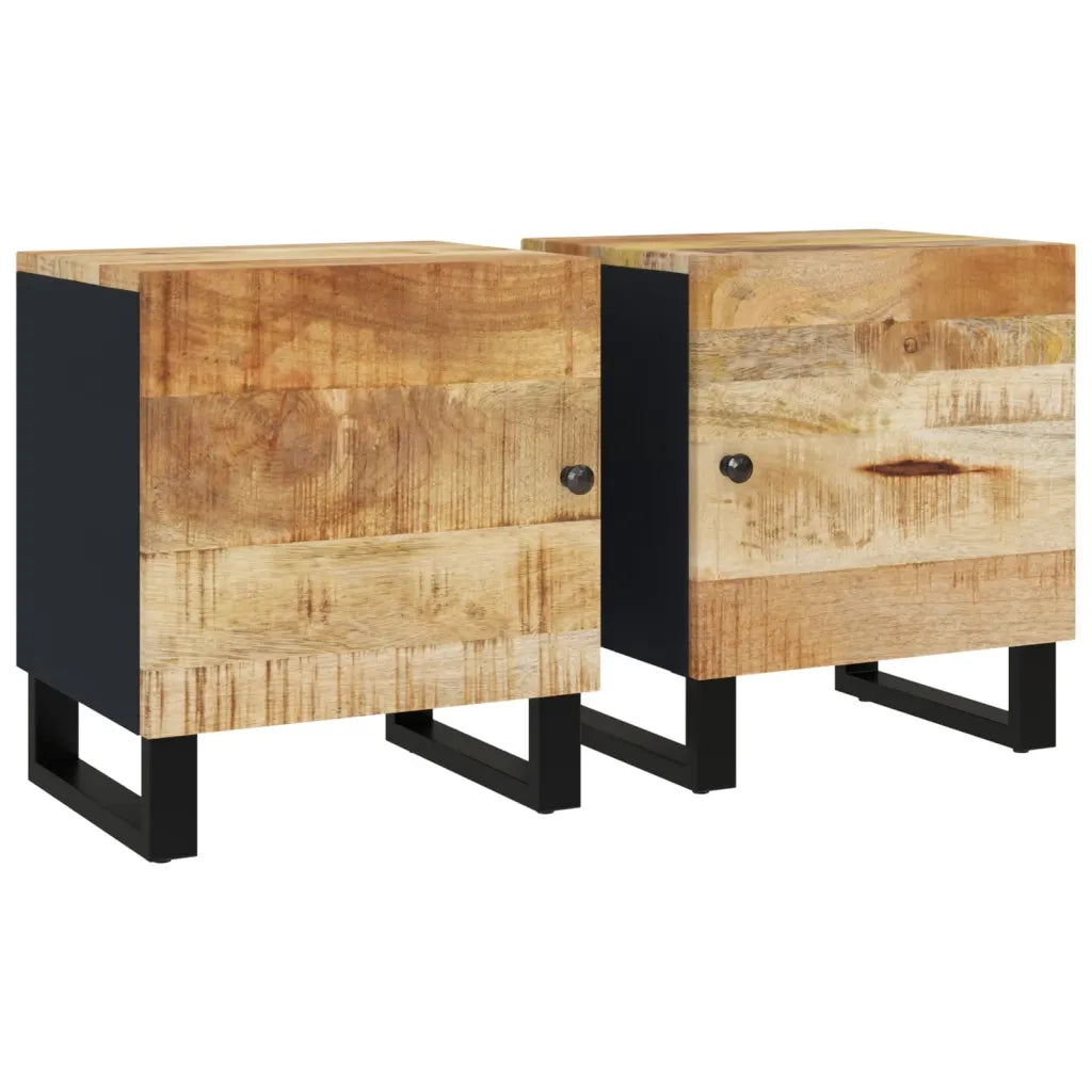 Set di 2 Comodini | Armadio da Notte | Mobiletto da notte 40x33x46 cm in Legno Massello di Mango