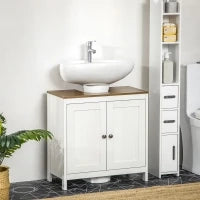 kleankin Mobile Sotto Lavabo Bagno in Legno con Ripiano Interno Regolabile, 60x30x60 cm, Bianco e color Noce