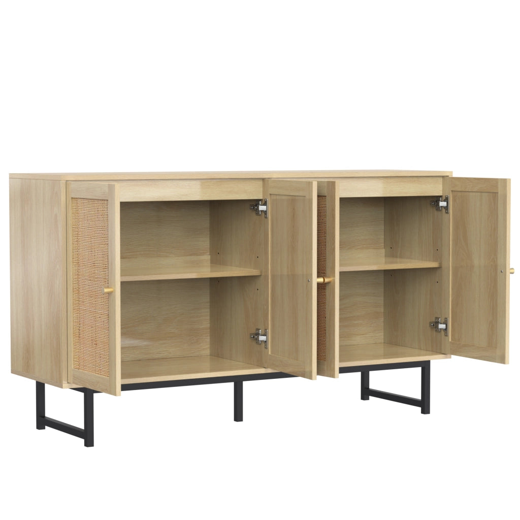 MADIA 140x39,5x80 cm in effetto legno con 4 ante e rattan vero