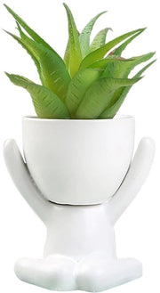 Vaso per piante in ceramica - Forma umana - Contenitore per piante bianco - Vaso creativo per piante - Per interni - Disegno divertente
