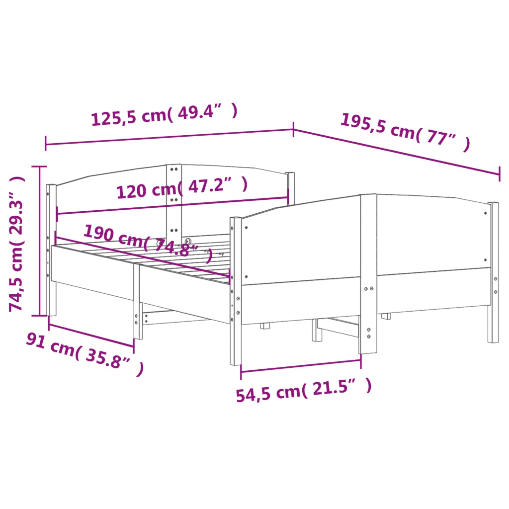 Letto senza Materasso Marrone Cera 120x190 cm in Legno di Pino 3216187