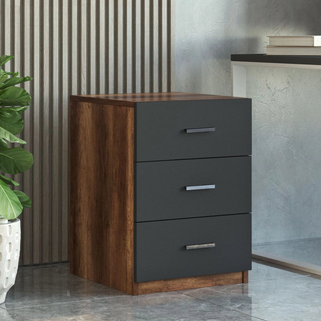 Trecate, Cassettiera 3 Cassetti, 45x47x62h cm Nero Antracite