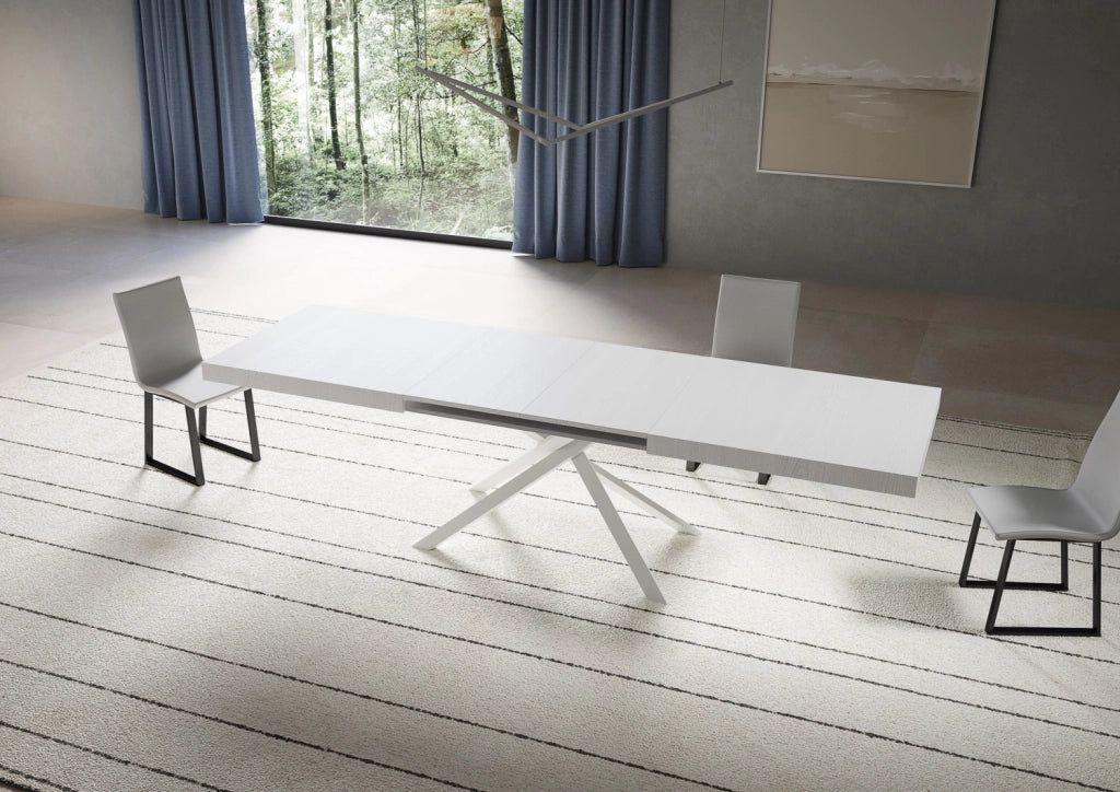 Tavolo allungabile 90x200/460 cm Niketis bianco frassino gambe bianche