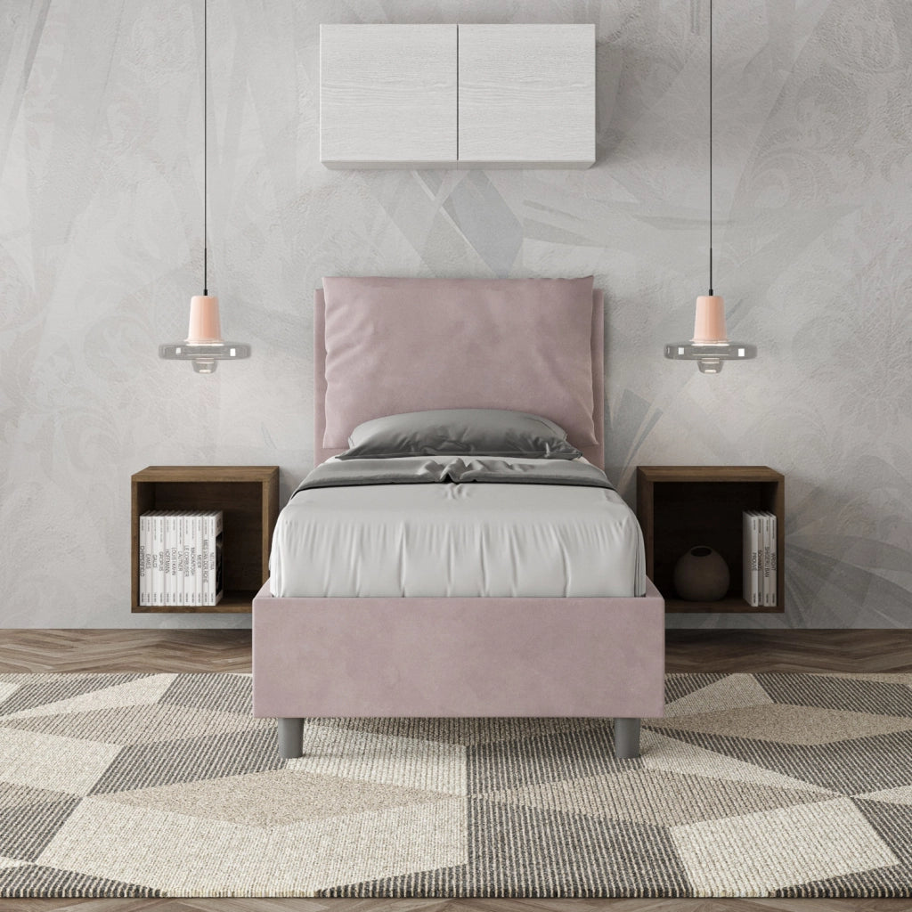 BS COM Letto singolo contenitore imbottito 90x210 microfibra glicine