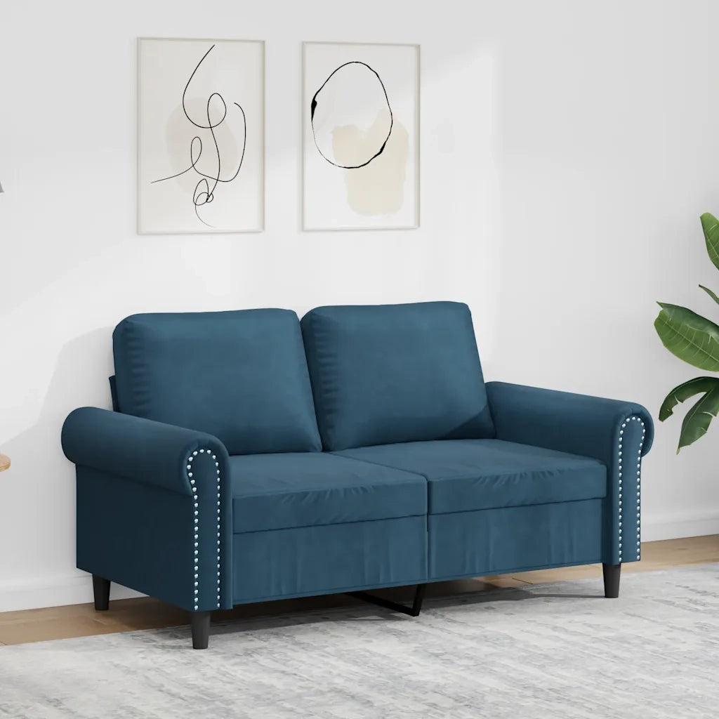 Divano | Divano da soggiorno | Sofa a 2 Posti Blu 120 cm in Velluto