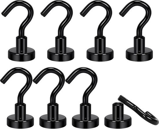 Halteri magnetici extra resistenti, neri, 8 kg, potenti, super resistenti magneti neodymium, 8 pezzi, rimovibili, per frigoriferi, armadi, contenitori per attrezzi in cucina, bagno, garage, ufficio