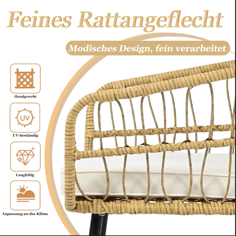 Set da giardino 5 pezzi - Zephmum- Rattan naturale con 1 tavolo e 4 sedute