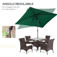 Ombrellone Rettangolare 2x3 m Pieghevole e Regolabile con Manovella, in Alluminio e Poliestere, Verde e Nero