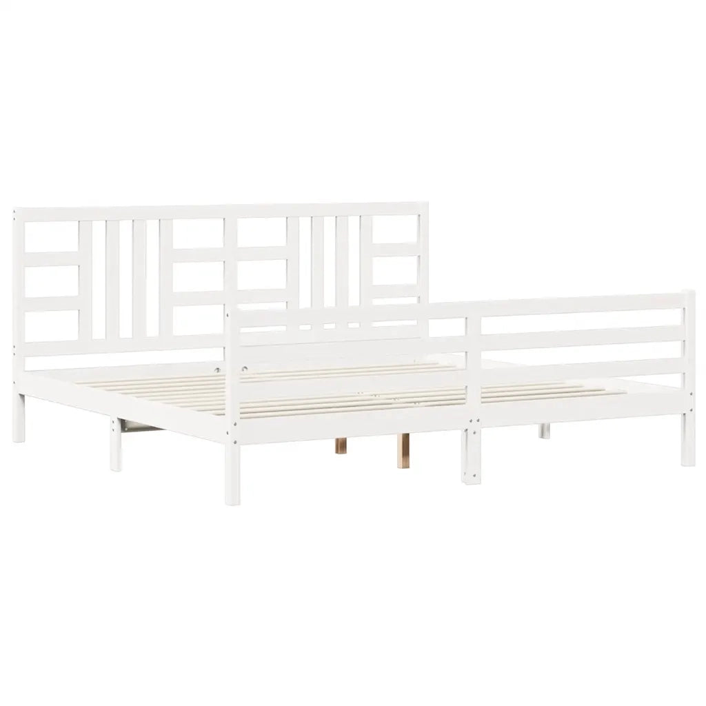 Giroletto con Testiera-Struttura Letto con testiera Bianco 200x200 cm in Legno Massello 519873