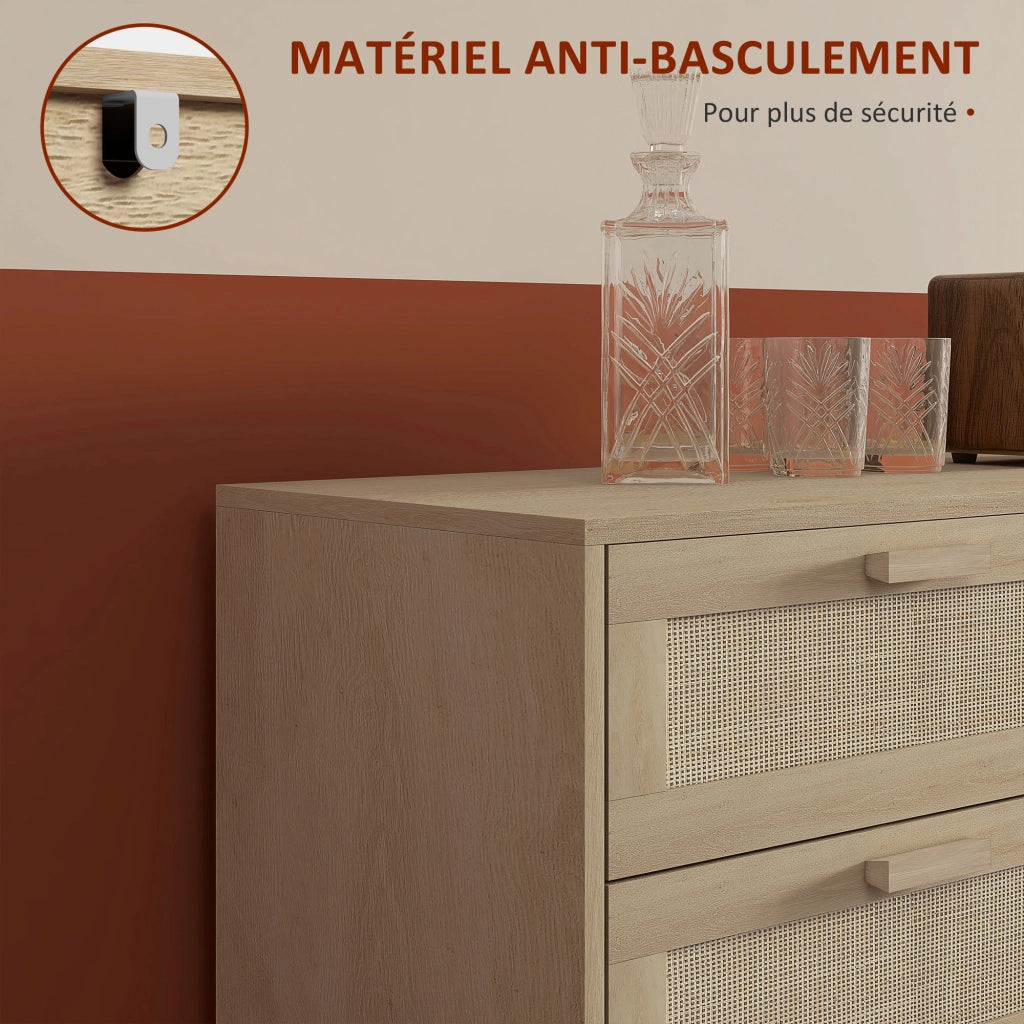 Cassettiera 6 cassetti con intreccio rattan ¨C Xylo ¨C legno chiaro 110x40x75 cm