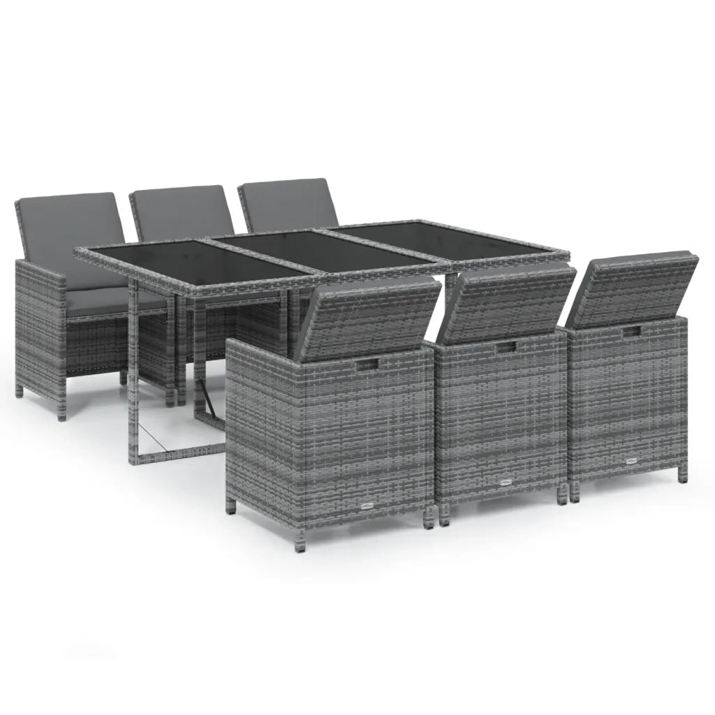 Set da Pranzo da Giardino 7 pz con Cuscini in Polyrattan Grigio 3095536