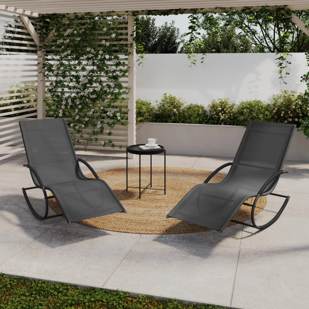 Set di 2 sedie a Dondolo da Giardino Malawi in Tela Grigia e Grigio Antracite