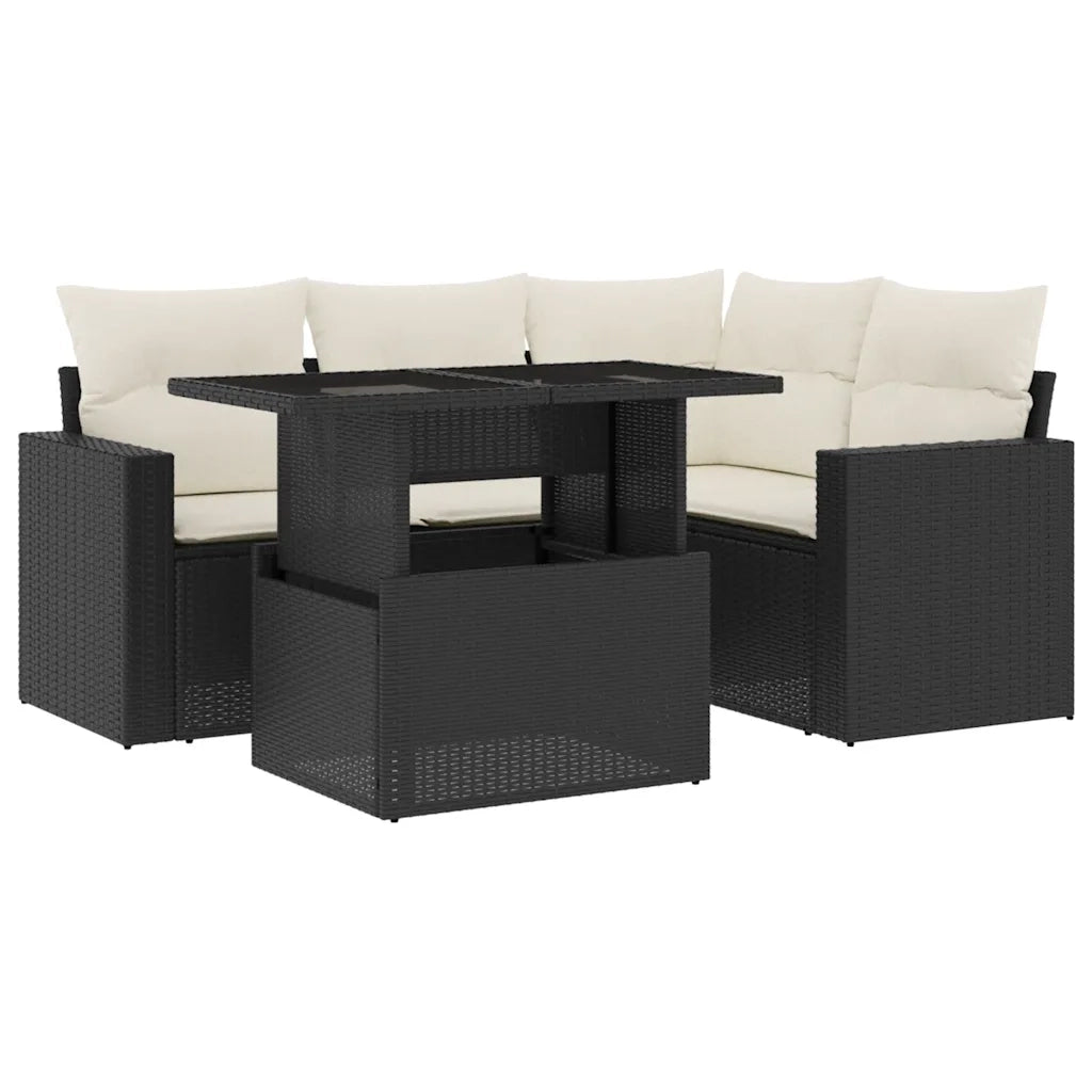 Set Divani da Giardino 5 pz con Cuscini in Polyrattan Nero