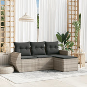 Set Divano da Giardino 4 pz con Cuscini-Sofa da Giardino-Divanetto da esterno Grigio Chiaro Polyrattan 380044
