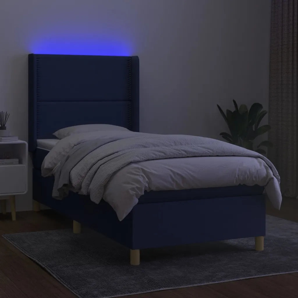 Letto a Molle con Materasso e LED Blu 100x200cm in Tessuto 3138779