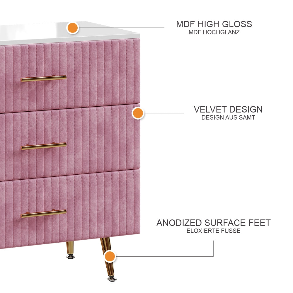 Vicco Cassettiera rosa 70 x 78.5 cm con 3 cassetti