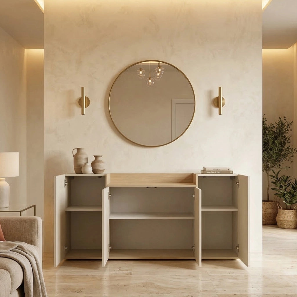 Madia Swink, Credenza 6 Ripiani Made in Italy, 160x35x70h cm Bianco Cashmere