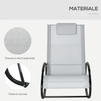 Sedia a Dondolo da Giardino Zero Gravity,  Sdraio da Giardino Ergonomica con Cuscino e Tessuto Traspirante per Interno ed Esterno, 105x62x88 cm, Grigia
