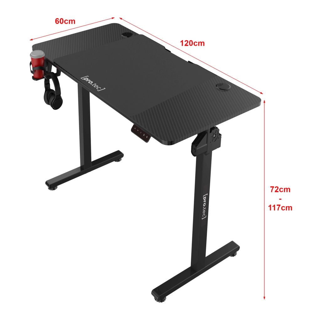 Scrivania 'Stryn' Regolabile in Altezza con Sollevamento Elettrico 120 x 60 Nero Carbone - pro.tec