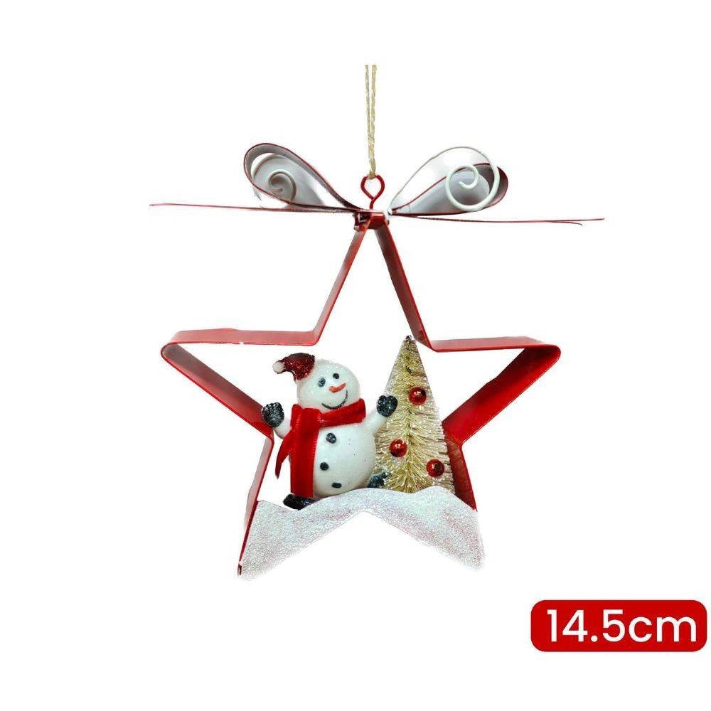 Trade Shop - Decorazione Natalizia Albero Di Natale Appendino Pupazzo Di Neve Stella 14.5cm -