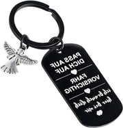 Angelo portachiavi per uomo - Ideale regalo per partner, papà, padre, migliore amica - Nero argento Ø3cm 2.8*5*0.15cm